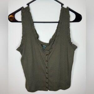 Wild Fable Green Ribbed Buttoned Tank Top